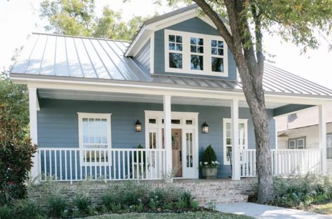 The 12 Best Blue Exterior Paint Colors - Amykranecolor.com Blue Farmhouse Exterior, House Exterior Colors Blue, Blue Exterior Paint, Light Blue Houses, Blue Houses, Colors For House, Paint Colors For House, Blue Shutters, Blue Exterior