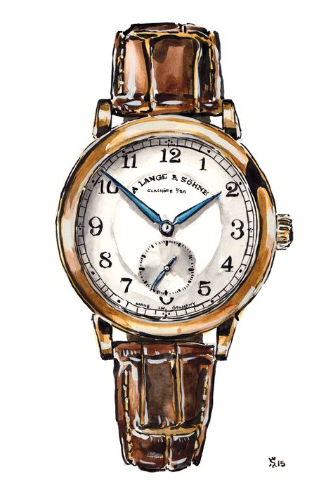 A Lange & Sohne original fashion illustration Watch Sketch, A Lange Sohne, Watch Drawing, Mens Fashion Illustration, Style Steampunk, 수채화 그림, Cakes For Men, Original Fashion, Women Wrist Watch