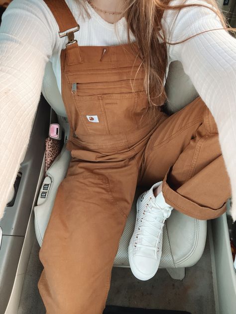 #overalls #overallsjeans #carhartt #bibs Overall Country Outfits, Womans Carhartt Overalls, Carhartt Country Outfits, Cute White Overall Outfits, Carhartt Women Outfits Overalls, How To Style Carhartt Overalls, Womens Carhartt Overalls Outfits, Overalls Outfit Carhartt, Carhartt Bibs Outfit Women