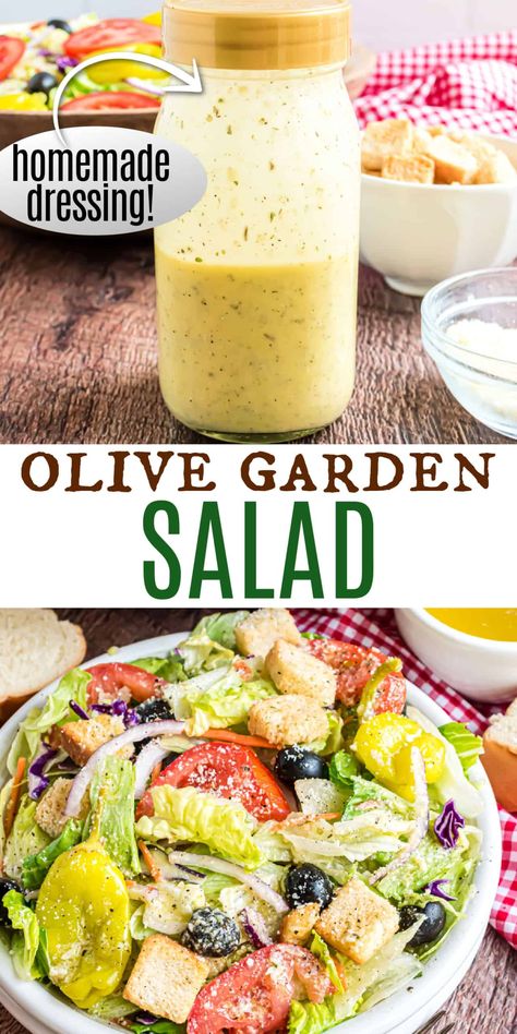 This Italian Salad is loaded with fresh flavor and the homemade Italian Dressing is zesty and flavorful! The perfect pairing to your weeknight meal. Keto Olive Garden Salad Dressing, Christine’s House Dressing, Tossed Salad Dressing Recipes, Healthy Olive Garden Dressing, Olive Garden At Home, Tuscan Dressing Recipe, Italian Chef Salad, East Side Mario Salad Dressing, Salad Dressing Recipes Healthy Easy