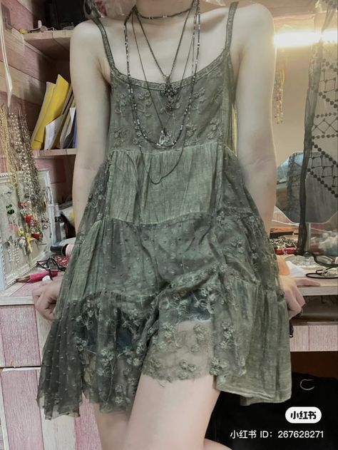 Etherealcore Outfit, Light Green Outfit Aesthetic, Green Fairycore Outfit, Pastel Hippie Outfits, Dark Fairy Core Clothes, Forest Nymph Aesthetic Outfit, Grunge Fairycore Dress, Fairy Grunge Ruffle Dresses For Summer, Goth Fairy Outfit