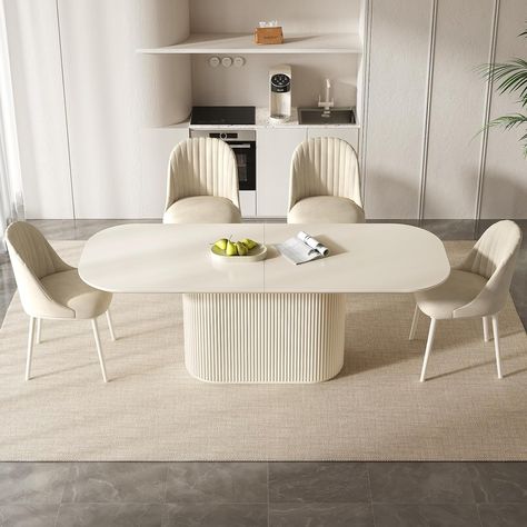 Amazon.com - Guyii 86.61" Oval Dining Table, Modern Kitchen Table for 8 People, Indoor Rectangular Dining Room Table for Kitchen, Bar, Living Room, Breakfast Nook, Cream White, Table Only - Tables Long Dinning Table, Oval Dining Table Set, White Oval Dining Table, Kitchen Bar Living Room, Table For Kitchen, Rectangular Dining Room Table, White Kitchen Table, Coffee Table Inspiration, Modern Kitchen Tables