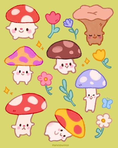 Mushrooms friends 🍄 🌼🌷 . . . . . . #cuteart #illu #illustration #illustrationartists #digitalart #cutedrawing #cuteillustration… | Instagram Christmas Mushroom Illustration, Mushroom Cute Drawing, Cute Mushroom Drawing, Mushroom Characters, Mushroom Doodle, Mushroom Cartoon, Mushroom People, Mushroom Stickers, Mushroom Illustration