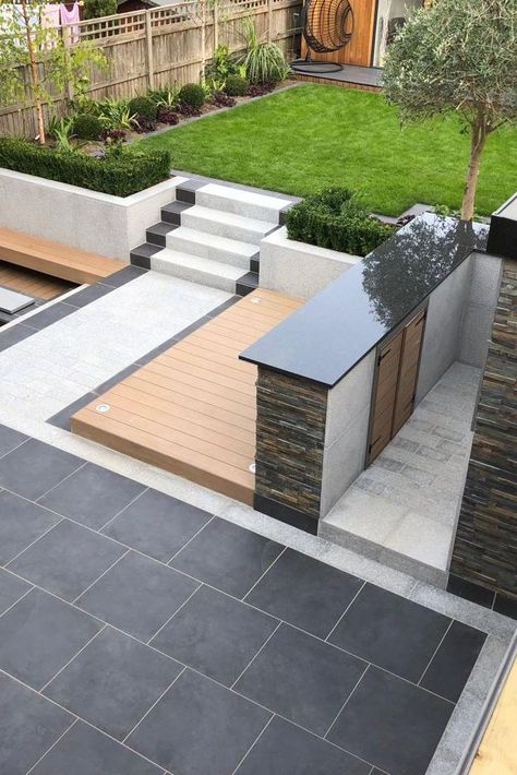 Back Garden Landscaping, Contemporary Garden Design, Back Garden Design, Garden Paving, Sloped Garden, Garden Steps, Patio Garden Design, Modern Garden Design, Luxury Garden