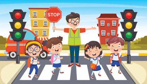 Scenes of children and road safety illustration | Free Vector Traffic Safety Drawing, Kids Safety Poster, Traffic Rules For Kids, Safety Drawing, Road Safety Poster, Safety Rules For Kids, Art Ideas For Kids, Concept Drawing, Road Kids