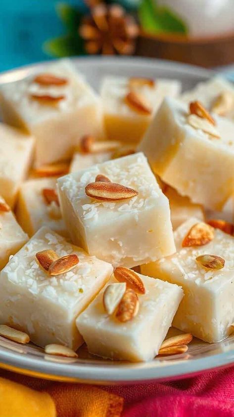 How to Make Indian-Style Fluffy Coconut Barfi in Just 5 Steps Coconut Barfi Recipes, Coconut Barfi Recipe, Coconut Barfi, Barfi Recipe, Diwali Sweets, Coconut Almond, Cardamom Powder, Indian Sweets, Indian Snacks