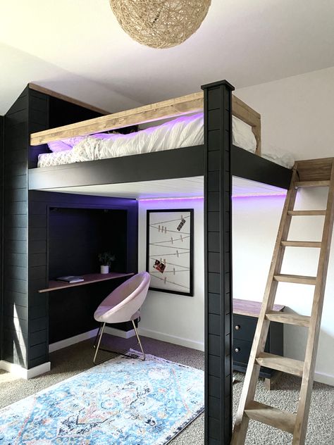 The loft bed was my big project I did back in 2020 and it turned out so good! Tap the post for the whole blog post on it! Would you do this for your kids rooms? Sadly, shes a teen now and wants a “regular” room. 🤣 Loft Bedroom Kids, Boys Loft Beds, Loft Bed Ideas For Small Rooms, Bed With Desk Underneath, Loft Bed Desk, Loft Beds For Teens, Queen Loft Beds, Modern Loft Bed, Build A Loft Bed