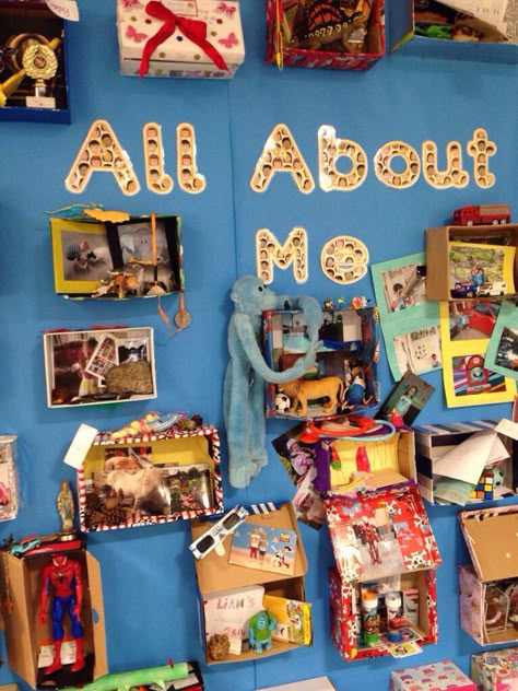 Amazing display made from objects, photos etc in shoe boxes for Early Years topic All About Me. All About Me Ks1 Activities, Ourselves Topic Early Years All About Me, This Is Me Display Eyfs, All About Me Year 2 Activities, All About Me Topic Eyfs, Reggio All About Me, Myself Topic Eyfs, Early Years Display Boards, All About Me Display Eyfs