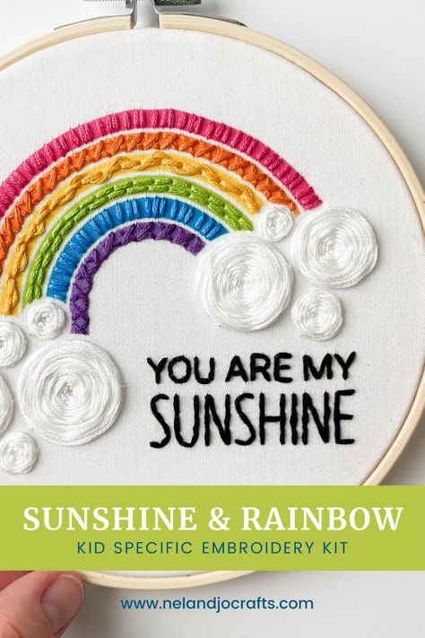 Couture, Embroidery Patterns Rainbow, Embroidery You Are My Sunshine, Rainbow Hand Embroidery, You Are My Sunshine Embroidery, Kids Embroidery Ideas, Lary Bird, Hand Embroidery Designs Free, Fun Embroidery Ideas