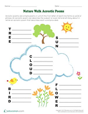 Nature Walk Acrostic Poems Kindergarten Poetry, Poem Types, Acrostic Poems, Poem Activities, Nature Poem, 2nd Grade Writing, Homeschool Writing, Acrostic Poem, Elementary Writing