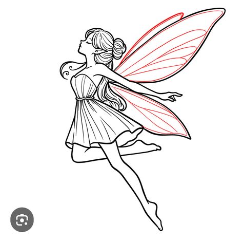 Flying Fairy Tattoo, Beautiful Fairy Drawing, Fairy Outline Drawing, Fairy Outline Tattoo, Fairy Silhouette Simple, Fairy Line Art, Fairy Outline, How To Draw Fairies, Fairies Drawing