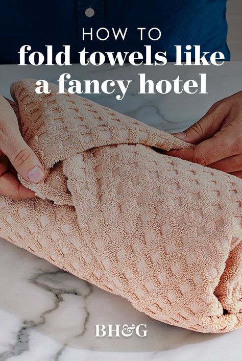 Try one of our easy, space-saving folding tricks. With the proper folding techniques, bath towels remain neatly stacked and ready to use whenever you need them. Use these folding methods to display fresh towels and give your bathroom a luxurious, spa-like feel. #howtofoldtowels #spabathrooms #guestbathroomtips #bhg How To Fold Towels For Display, Fold Towels For Display, How To Fold Hand Towels, How To Fold Bath Towels, Bath Towels Display, Folding Bath Towels, Folding Tricks, Hand Towel Folding, How To Roll Bath Towels