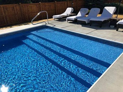 Swimming Pool Steps - Pool Stairs - Stair Pool Entry Pool Steps Inground, Pool Stairs, Swimming Pool Steps, Rectangle Pool, Pools Backyard Inground, Vinyl Pool, Custom Swimming Pool, Pool Steps, Pool Renovation