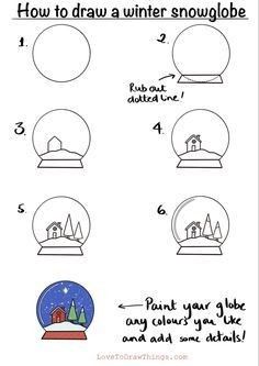 Winter Snowglobe, Trin For Trin Tegning, Easy Christmas Drawings, Easy Step By Step Drawing, How To Draw Cute, Draw Cute, Christmas Doodles, Easy Drawings For Kids, Easy Doodle Art