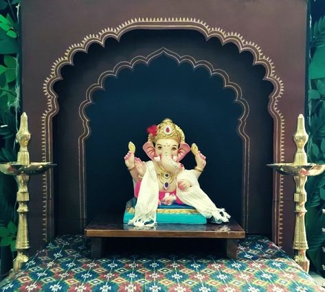 #paperdecoration #ganapati #decoration Ganpati Decoration Temple Theme, Ganapati Decoration Theme, Gauri Ganpati Decoration Ideas, Ganesha Decoration Ideas, Ganapati Decoration Ideas, Ganpati Decoration Theme Ideas, Ganesh Decoration Ideas, Bappa Decoration, Ganesha Decoration