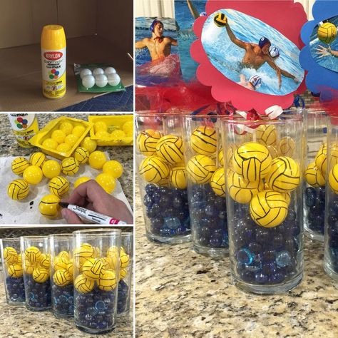 17 Best images about water polo Water Polo Senior Night Gift Ideas, Water Polo Banquet Centerpieces, Water Polo Centerpieces, Waterpolo Poster Ideas, Volleyball Banquet Ideas Centerpieces, Volleyball Centerpieces Ideas, Water Poli, Volleyball Decorations, Swim Banquet