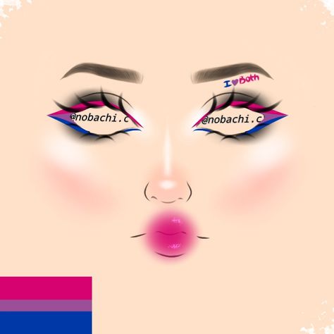 Bi Flag Makeup, Bi Pride Makeup, Bi Makeup, Pride Month Makeup, Bisexual Makeup, Cosplay Makeup Tutorial, Bi Flag, Makeup Drawing, Makeup Face Charts