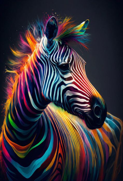 Zebra Fantasy Art, Best Art Paintings In The World, Animal Ideas Drawing, Colorful Zebra Painting, African Animals Art, Animal Art Work, Exotic Animals Art, African Animal Art, Animal Pop Art