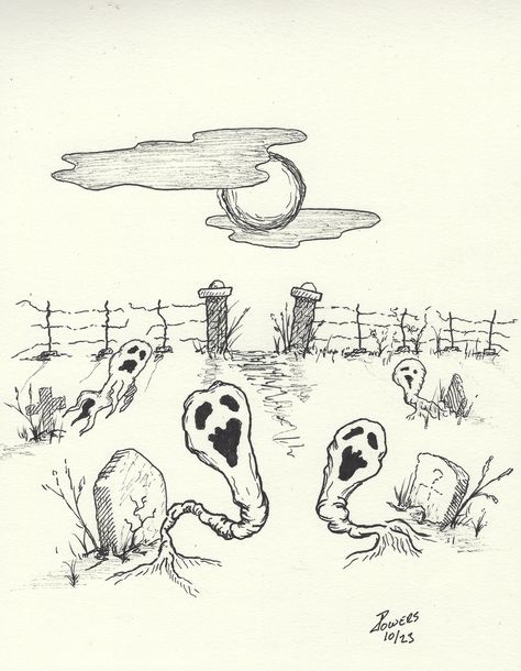 #inktober #inktober2023 #rise #ghost #Ghoul #soul #grave #cemetery #graveyard #art #drawing #sketch #ink #pen #powersart Easy Graveyard Drawing, Graveyard Doodle, Spooky Fence Drawing, Insidious Drawing, How To Draw A Spooky Tree, Grave Sketch, Graveyard Sketch, Cemetery Drawing, Grave Yard Drawing