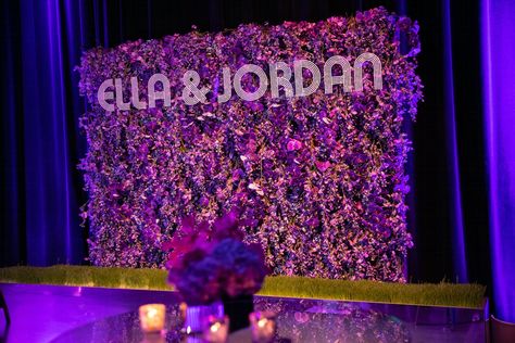 Purple Nightclub Inspired Bat Mitzvah Party at The Geraghty | Paulette Wolf Events | PartySlate Candy Party Games, Burger Station, Floral Photo Backdrop, Ice Cream Shakes, Cotton Candy Party, Bat Mitzvah Themes, Ice Cream Shake, Purple Lighting, Bat Mitzvah Party