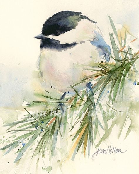 Watercolor Chickadee Tutorial, Winter Animal Watercolor, Christmas Painting Activities, Watercolor Cute Animals, Winter Birds Painting, Watercolor Paintings Winter, Winter Watercolor Paintings Easy, Louisiana Birds, Winter Watercolors