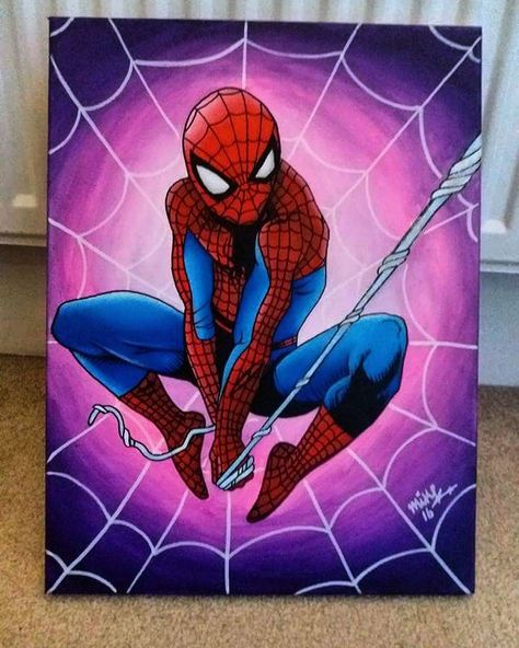 Spidey canvas!! 😍😍 #spiderman #girly #art #acrylic #painting #paint #web #pink #purple #handpainted Cute Spiderman Painting, Pink Spiderman Painting, Painting Of Spiderman, Spider Man Paintings On Canvas, Spiderman Small Canvas Painting, Spiderman Canvas Painting, Avengers Canvas Painting, Spiderman Canvas Art, Spiderman Canvas