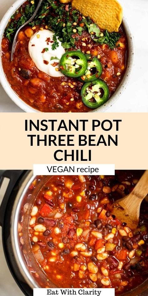 Instant Pots, Instant Pot Chili, Instant Pot Vegan, Vegan Chili Recipe, Vegan Chilli, Easy Stir Fry Recipes, Vegetarian Chili Recipe, Bean Chili Recipe, Dairy Free Pasta