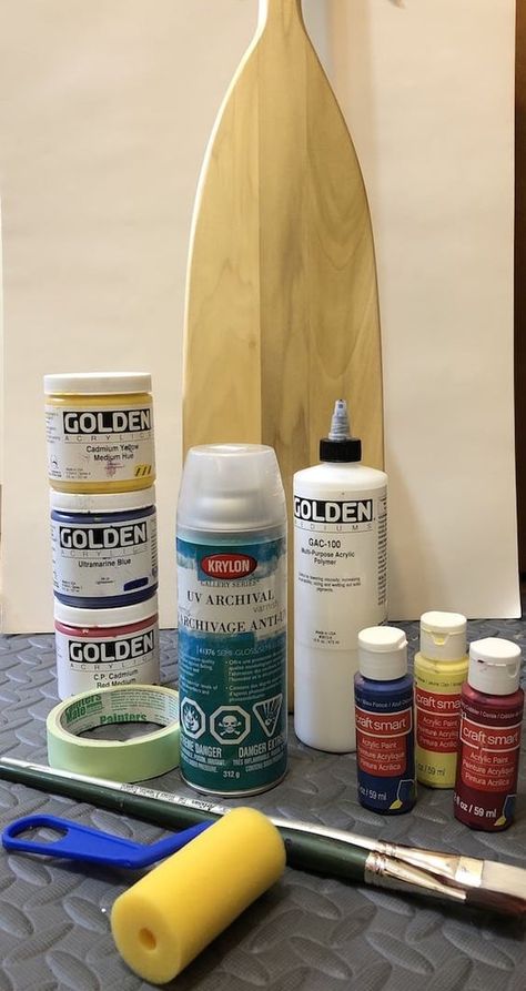 How To Paint A Paddle: Art at the Cottage in Six Easy Steps - MuskokaStyle Painted Canoe Paddles Diy, Canoe Paddle Painting Ideas, Painted Oars Paddles Diy, Wooden Paddle Ideas, Painted Canoe Paddles, Boat Paddle Ideas Diy Painted Oars, Painted Paddles Ideas, Painting Paddles, Paddle Painting Ideas