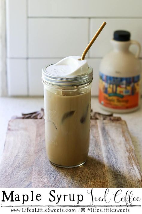 Maple Syrup Iced Coffee is naturally sweet with 100% pure maple syrup, optional dairy or non-dairy/vegan creamer of choice and served with ice. Enjoy this icy-cold coffee during warm, hot weather with none of the refined sugar! #coffee #drinks #sweet #maplesyrup #refinedsugarfree #drink #iced #colddrinks Maple Syrup Coffee Recipes, Maple Syrup Alcoholic Drinks, Vegan Creamer, Cherry Oatmeal, Flower Ice Cubes, Vanilla Iced Coffee, Nespresso Recipes, Maple Recipes, Cold Brew Iced Coffee