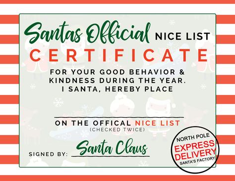 Santas Official Nice List Certificate – Free Printable Las Vegas, Nice List Certificate Free Printable, Elf Printables Free, Elf On The Shelf Goodbye, Official Nice List Certificate, Free Printable Santa Letters, Christmas Bingo Printable, Christmas Letter From Santa, Christmas Nice List