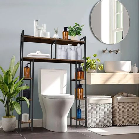 17 Stories Metal Freestanding Over-The-Toilet Storage | Wayfair Bathroom Over Toilet Storage, Over The Toilet Organizer, Toilet Organizer, Above Toilet, Over Toilet Storage, Bathroom Shelf Organization, Over The Toilet Storage, Bathroom Space Saver, Materials And Structures