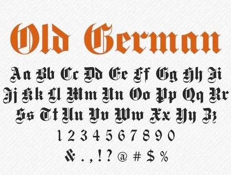 Old German is an old blackletter Gothic font that is not intended for text use and normal content. It was created specifically for many design purposes German Font Alphabet, German Gothic Font, Old Fonts Vintage, German Calligraphy, Ted Tattoo, Tatto Letters, German Font, Font Reference, Fancy Fonts Alphabet