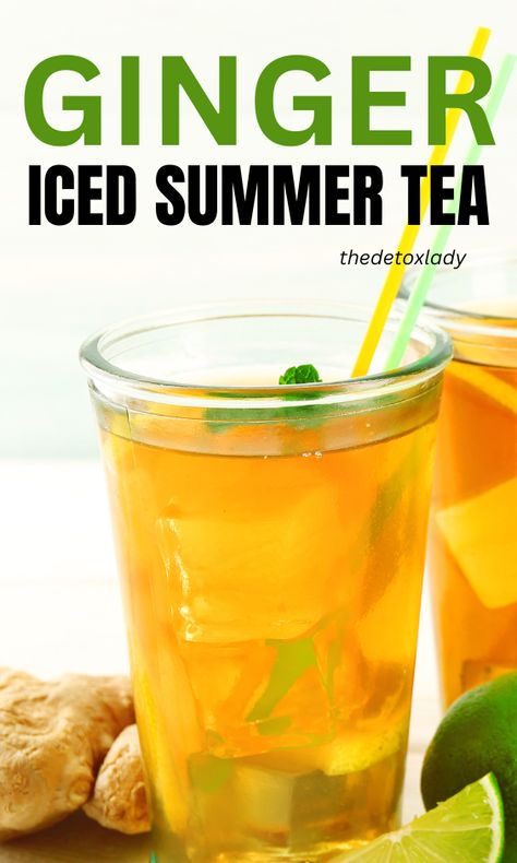 Looking for a fresh ginger iced tea recipe for summer to not only quench your thirst but also give you some amazing health benefits? Try this ginger ice tea! #ginger #tea #icedtea #gingertea Ginger Iced Tea Recipe, Iced Green Tea Recipe, Homemade Ginger Tea, Ginger Iced Tea, Homemade Iced Tea, Ginger Tea Recipe, Iced Tea Recipe, Health Drinks Recipes, Recipe For Summer