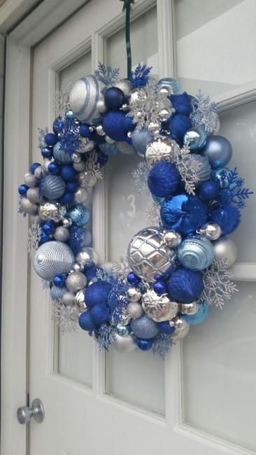 Silver Blue Christmas Color Combinations, Winter Inspired Holiday Decor Ideas Blue And Silver Wreaths Diy Christmas, Blue And Silver Wreath, Blue Christmas Wreath Ideas, Blue Christmas Wreaths, Christmas Blue And Silver, Blue And Silver Christmas Wreath, Blue Christmas Wreath, Blue And Silver Christmas, Blue Christmas Background