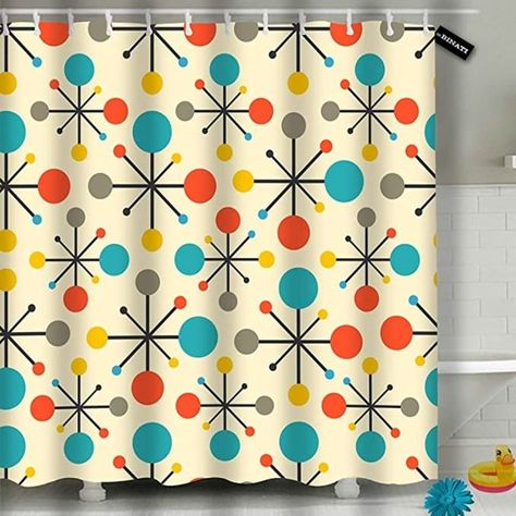 please see amzn. link for full details Vintage Shower Curtains, Retro Bathroom Decor, Atomic Retro, Mod Decor, Retro Bathrooms, Mid Century Modern Patterns, Bathroom Decor Sets, Office Prints, Architectural Antiques