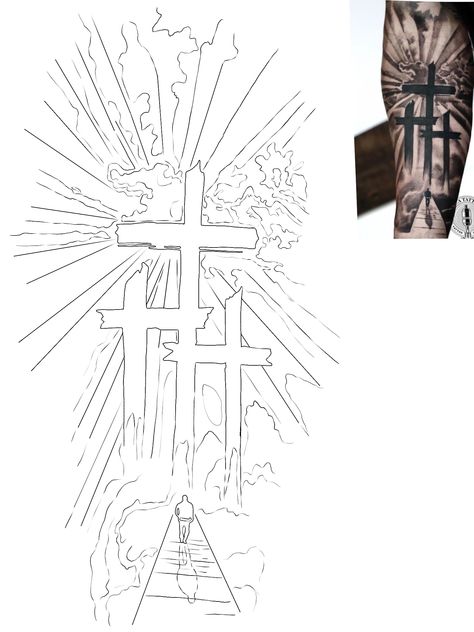 Sleeve Tattoo Stencil Men, Faith Over Fear Tattoo Stencil, Cross Calf Tattoo Men, 3 Crosses Tattoo Stencil, Saved Tattoo Christian, Leg Sleeve Stencil, 3 Cross Tattoos For Men, Inner Forearm Tattoo Men Unique, Men Tattoo Stencil