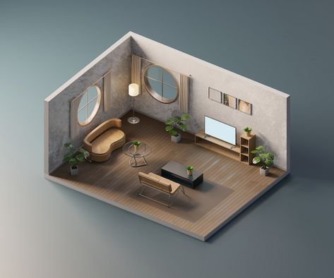 Isometric Living Room, 3d Living Room, House Flippers, Interior Design Renderings, Interior Design Presentation, 3d Interior Design, Isometric Art, Inside Interiors, Architecture 3d