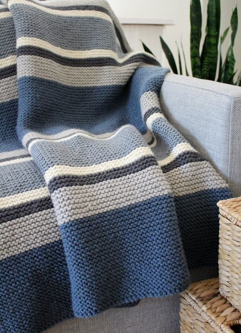 Throw Knitting Pattern, Knit Throw Blanket Pattern, Striped Afghan, Easy Blanket Knitting Patterns, Knit Afghan Patterns, Knit Afghan, Throw Blanket Pattern, Striped Throw Blanket, Knit Blankets