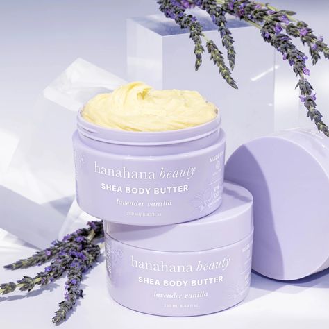 Lavender Vanilla Shea Body Butter – Hanahana Beauty Vanilla Product Photography, Body Butter Aesthetic, Shea Butter Products, Vanilla Body Butter, Lavender Products, Lavender And Vanilla, Lavender Body Butter, Lavender Vanilla, 9th October