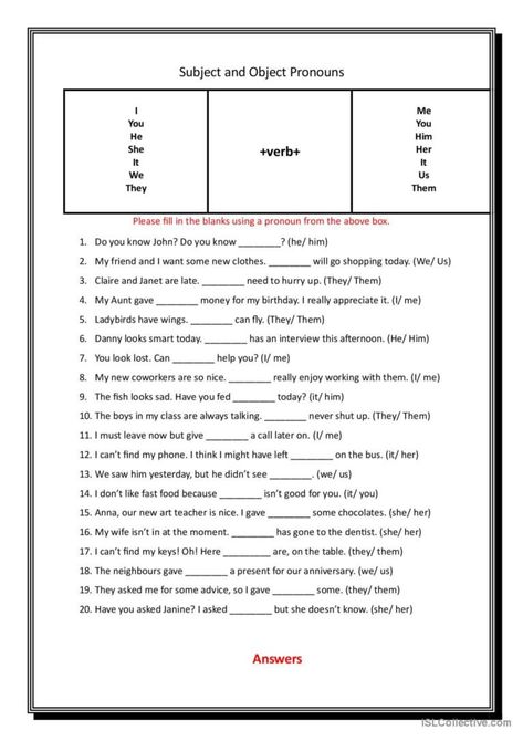 Subject/ Object Pronouns general gra…: English ESL worksheets pdf & doc Subject And Object Pronouns Worksheets, Object Pronouns Worksheets, Subject Pronouns Worksheet, Pronouns Worksheet, Subject Object, Object Pronouns, Grammar Practice, Teacher Notes, I Really Appreciate