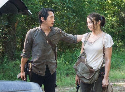 Maggie and Glenn, The Walking Dead from The 50 Greatest TV Couples Ever  If #zombieapocalypserelationshipgoals were a thing, Maggie and Glenn would be that. Steve Yeun, Glenn Y Maggie, Dan Humphrey, Glenn Rhee, Maggie Greene, Walking Dead Funny, Steven Yeun, Teen Wolf Mtv, Lauren Cohan