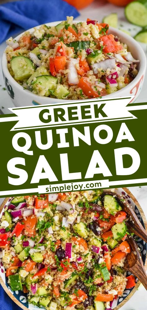 Greek Quinoa Salad, summer salad, side dish recipes Greek Quinoa, Greek Quinoa Salad, Mediterranean Quinoa, Most Pinned, Delicious Lunch, Light Dinner, Yummy Lunches, Quinoa Recipes, Greek Salad