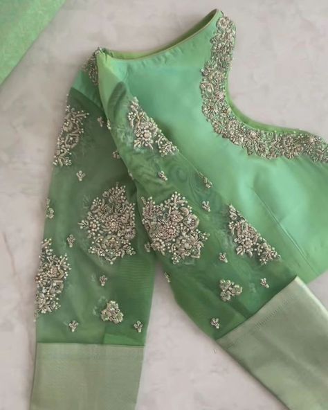 Dm@9640490158 Designer maggam work blouse Fabric: Halfpattu/Rawsilk Dispatch: 3days Price : 3000unstiched . 3550stitched Colours and sizes can be customised accordingly Netted Blouse Designs Latest For Silk Saree, Silk Saree Net Blouse Designs, Maggam Work Blouse Designs Net Hands, Netted Hands Blouse Designs, Aari Work On Net Blouse, Net Work Blouse Designs, Magam Work Blouses Latest, Latest Aari Work Blouse Designs, Net Embroidery Blouse