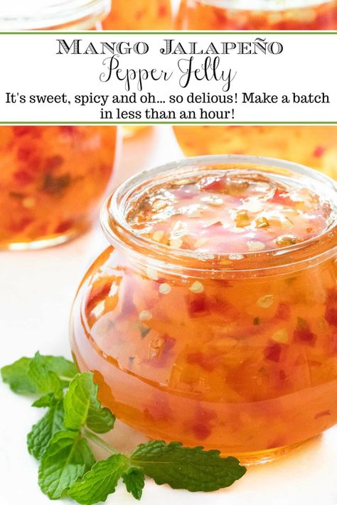 This sweet, spicy Mango Jalapeño Pepper Jelly makes a lovely gift and is a fabulous appetizer served with crackers and spooned over goat or cream cheese. Jalapeño Jelly, Jalapeno Pepper Jelly, Pepper Jelly Recipes, Jalapeno Jelly, Jams And Jellies, Hot Pepper Jelly, Jalapeno Pepper, Jam Recipes Homemade, Jelly Recipe