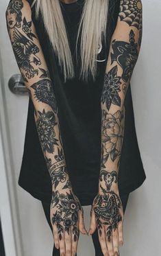 Traditional Tattoo Sleeve Filler, Traditional Tattoo Filler, American Traditional Sleeve, Traditional Tattoo Woman, Traditional Hand Tattoo, Gothic Tattoos, Tattoo Sleeve Filler, Traditional Tattoo Inspiration, Girls With Sleeve Tattoos