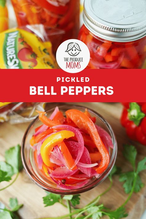 Pickled Bell Peppers Pickled Bell Peppers Recipe, Pickled Bell Peppers, Green Bell Pepper Recipes, How To Pickle Peppers, Red Bell Pepper Recipes, Pickled Sweet Peppers, Pickled Pepper Recipe, Pickle Seasoning, Red Pepper Recipes