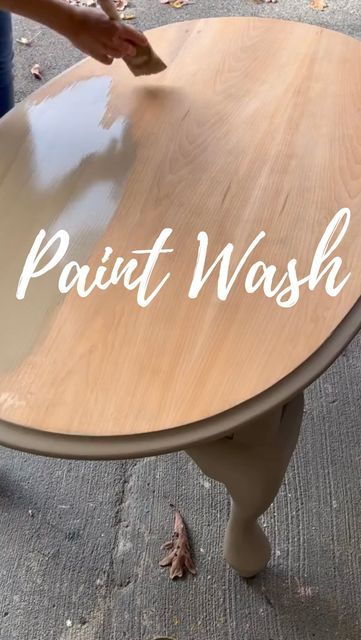 Christina | Furniture Artist | DIY on Instagram: "Save this tip for later! I start with raw wood for a paint wash, then use about two parts water and one part paint. It is never exact every time. I do a test spot then add more water or paint as needed. Then I wipe it back with a cloth. I will wait to see how it looks when it dries and determine if it needs a second coat. Color is “Algonquin” by @fusionmineralpaint #paintwash #furnitureflip #furnitureartist #tips" Color Washed Furniture, Whitewash Painted Wood, Dining Room Table Makeover Paint, Table Finishes, Color Washing Furniture, How To Paint Wash Wood, Paint And Stain Combinations Furniture, Watered Down Paint On Wood, Fusion Algonquin