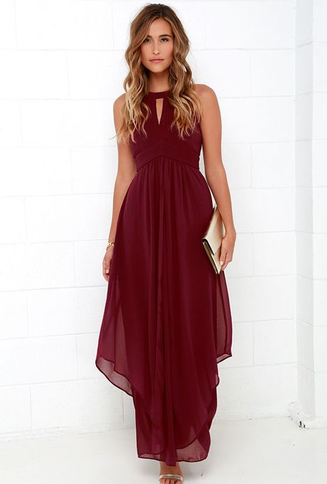 Wine Maxi Dress, Halter Wedding Dress, Burgundy Bridesmaid, Burgundy Bridesmaid Dresses, Bridesmaid Style, Red Dress Maxi, Dress Bridesmaid, Chiffon Maxi, Chiffon Maxi Dress