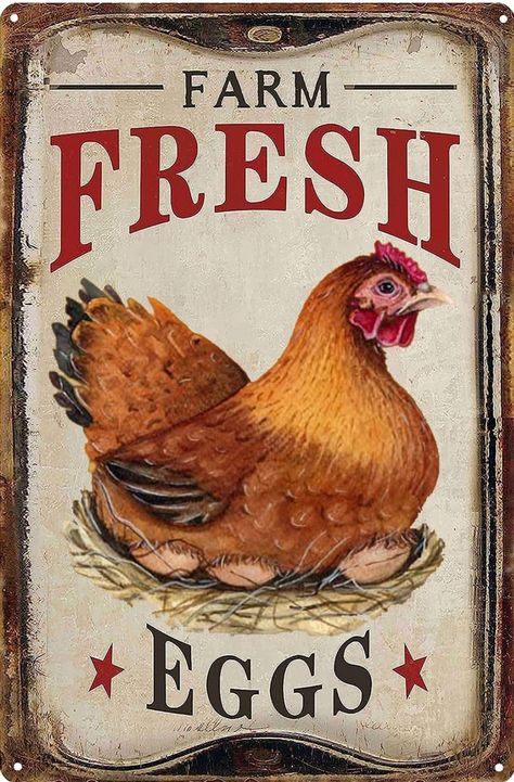 Patio Cafe, Tin Bar, Chicken Coop Signs, Chicken Signs, Retro Posters, Country Wall Art, Iron Wall Decor, Farm Fresh Eggs, Farm Signs