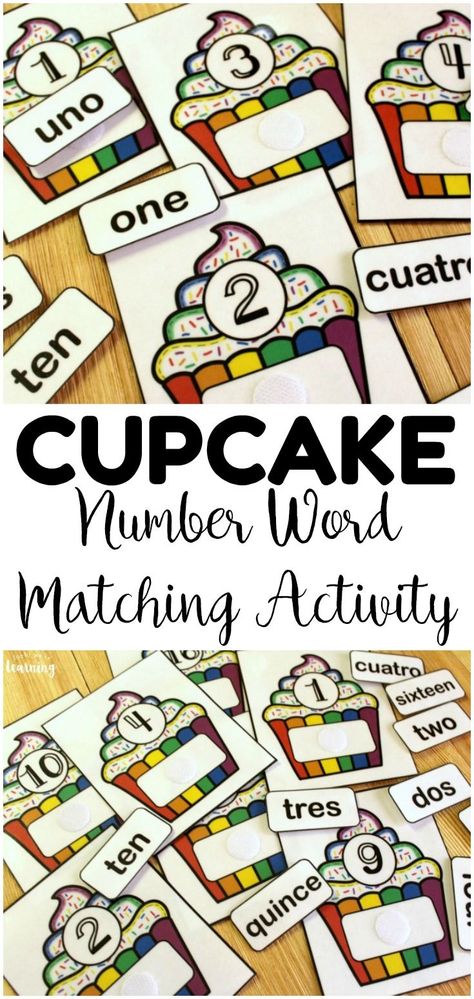 This hands on cupcake number word matching activity is so fun for early number recognition practice! Both English and Spanish number word labels are included! Number Word Activities, Cupcake Activities, Butterfly Classroom, Spanish Numbers, Virtual Teaching, Teaching Numbers, Math Center Activities, Kindergarten Math Activities, Kindergarten Ideas